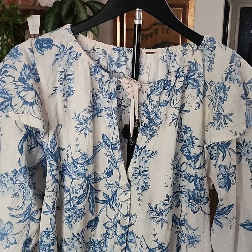 Free People Blue Floral Long Sleeve Boho Mini Dress Size Small - Picture 12 of 13
